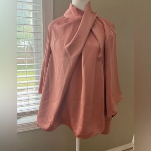 [US16]Eloquii Draped Neck Blush Pink Satin Blouse NWOT Party